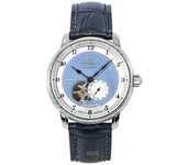 Reloj Zeppelin Friedrichshafen automático para hombre, correa de piel, esfera azul con corazón abierto, 85663 azul