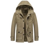 Chaqueta de algodón puro para hombre, chaqueta informal de talla grande para otoño e invierno, cortavientos de longitud media cálido y grueso de terciopelo para hombre M caqui