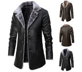 Chaquetas de hombre de invierno para otoño e invierno, de longitud media, estilo retro, de negocios, con solapa de terciopelo y capucha de felpa 4XL negro