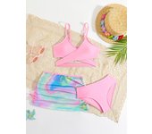 3 unids/set de traje de baño para niñas, Tops, falda, Bikinis para bebés, traje de baño para niños, traje de baño, ropa de playa 110 color rosa