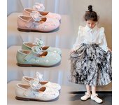 Zapatos retro bordados de estilo chino para niñas, zapatos Hanfu de suela suave, zapatos de cuero para disfraz de princesa. 32 color rosa