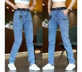 Pantalones vaqueros de moda coreana para hombre, pantalones vaqueros cargo, pantalones vaqueros casuales de bolsillo azul grisáceo, pantalones vaqueros rectos 38