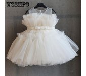 Vestido de princesa de tul para niñas pequeñas, elegante, con flores, para bautizo, fiesta de cumpleaños, vestido de baile sin mangas, vestido formal de noche para boda 80 amarillo