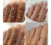 Conjunto de anillos de circón bohemio para mujer, Color dorado, cristal bohemio, letras de amor, corazón, Luna, flecha, flor, anillos para amantes, regalos de joyería para boda 1 set