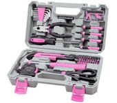 Juego de herramientas de 39 piezas, kit de herramientas de mano universal para el hogar con caja de almacenamiento de herramientas de plástico color rosa