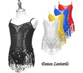 Niñas Cuello En V Sin Mangas Lentejuelas Brillantes Borlas Dobladillo Danza Latina Patinaje Mono Trajes De Escenario 13-14 Years rojo