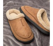 Zapatillas de casa para hombre, de felpa, cálidas, de invierno, para interiores, con suela gruesa, de felpa, de cuero, impermeables, de gamuza y algodón 43-44 bronceado