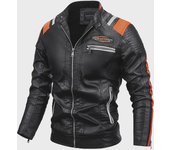 Chaqueta de motociclista de cuero sintético suave y cálida para hombre (logotipo personalizado disponible) 3XL (Recommended weight 170-190 Jin) negro