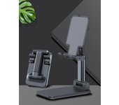 Soporte para teléfono móvil, escritorio, mesita de noche, soporte universal, plegable, elevador, multifuncional, telescópico, ajustable, portátil negro
