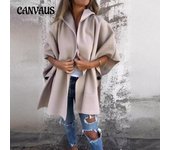 Chaqueta tipo capa de una pieza con solapa tipo chal para mujer de otoño e invierno S albaricoque