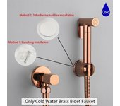 Grifo de bidé de oro rosa ULA, grifo de latón para agua fría individual, juego de ducha con rociador de bidé portátil, rociador Shattaf para inodoro, ducha higiénica oro rosa