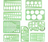 9 plantillas de dibujo, reglas geométricas de medición, reglas de dibujo de plástico para ingeniería y construcción.