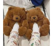 Pantuflas de algodón con diseño de oso de dibujos animados: adorables, grandes y cálidas, ideales para el invierno en interiores. One Size Sole 26cm Fits Up to Size 41