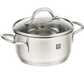 Olla para estofado ZWILLING 14 cm de acero inoxidable IH con tapa de cristal Olla japonesa  Pico 1L  de dos asas, de acero, compatible, pequeña, [Producto autorizado] 66652-140 plata