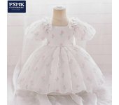 Vestido de princesa para niña de las flores con mangas abullonadas y falda de tul de malla floral para bodas y cumpleaños. 2-3 Years azul claro