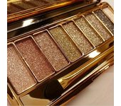 Paleta de sombras de ojos doradas, paleta de sombras de ojos brillantes y con purpurina, con pincel y espejo, maquillaje de alta pigmentación y larga duración para una apariencia hermosa rosa claro