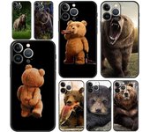 Funda de teléfono de lujo con diseño de oso pardo Just Relax para iPhone 13, 15, 14, 12, 11 Pro MAX, XR, X, SE, XS, 7, 8 Plus, funda de silicona suave negra iPhone 12Pro Max