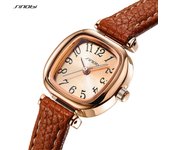 SINOBI, relojes elegantes para Mujer, diseño Original, esfera pequeña, relojes de pulsera de cuarzo para Mujer, Reloj con correa de cuero de moda, Reloj para Mujer marrón
