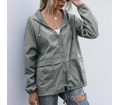 Chaqueta impermeable para senderismo al aire libre con capucha y cremallera para mujer L negro