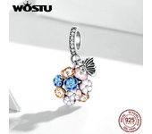 WOSTU Authentic 925 Sterling Silver Jewelry Coloridas mariposas y amuleto de flores para pulsera de plata original y joyas de bricolaje de brazalete 925 silver
