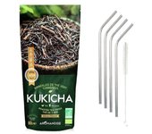 Sachet de thé bio japonais Kukicha 80 g + 4 pailles inox