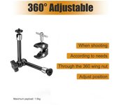 Abrazadera con rosca de 1/4  y 3/8  y brazo articulado de fricción ajustable de 9,8  con tornillo de rosca de 1/4  para monitor LCD/luces LED One Size