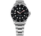 Reloj automático Ratio FreeDiver GMT Series de acero inoxidable con esfera negra y zafiro RTF051 200M para hombre negro