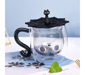 Taza de cristal de doble pared para zumo de leche, taza de café creativa con forma de gato, taza de té con tapa para pareja de dibujos animados, artículos para beber para el hogar y la Oficina 1PC