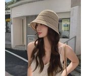 Sombrero de pescador transpirable de punto coreano para mujer, verano 2024, color sólido, protección solar One Size