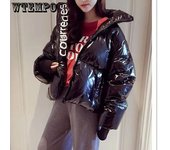 Abrigo acolchado de plumón de invierno para mujer, abrigo desechable de cuero brillante, chaqueta acolchada cálida y gruesa de estilo occidental de estilo coreano S negro