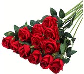 Ramo de rosas artificiales realista de 12 piezas para bodas, cumpleaños y más para arreglos florales y decoración del hogar