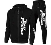 Ropa deportiva estampada de manga larga para primavera y otoño, ropa deportiva con capucha y cremallera para hombre, chaqueta con capucha y pantalones deportivos, conjunto de 2 piezas S blanco