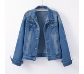 Chaqueta corta con bolsillo rasguño para mujer, Tops vaqueros azules Vintage coreanos, chaqueta vaquera de moda de otoño e invierno para mujer, ropa holgada 29275 S azul