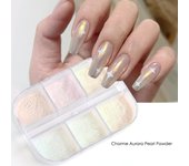 6 rejillas de purpurina para uñas, polvo de espejo Aurora, concha de perla, pigmento para frotar, jabón brillante, diseño artístico para uñas