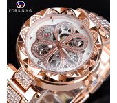 Ms Forsining Moda Casual Rhinestone Hueco Mecánico Impermeable Reloj Mecánico Automático