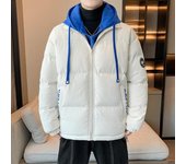Chaqueta acolchada de dos plumas falsas de Jacquard a cuadros dorados de invierno para hombre abrigo grueso para parejas de marca Tide M blanco