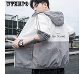 Chaqueta de verano para hombre, impermeable, de seda de hielo, de secado rápido, cortavientos, informal, para acampar, con protección solar y capucha L