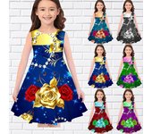 Vestidos con estampado 3D para niñas, vestido de princesa sin mangas para fiesta de niñas, vestido sin mangas con estampado 3D, vestido rosa amarillo verde 80 púrpura