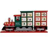 Calendario de adviento navideño de madera con forma de locomotora