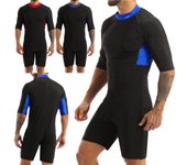 Traje de baño de una pieza con cuello redondo y media manga para hombre, traje de neopreno corto, traje de baño para buceo, natación y surf M azul royal