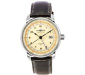 Zeppelin LZ 126 Los Angeles GMT correa de cuero Beige Dial Automatic 76685 Reloj para hombre