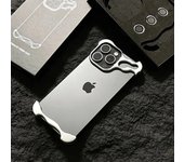 Funda de teléfono de lujo con parachoques de aleación de aluminio irregular para iPhone 16 15 14 13 12 Pro Max, protección de película de lente, cubierta de metal desnudo a prueba de golpes For iPhone 15 Pro Max negro