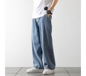 Pantalones vaqueros holgados de moda coreana para hombre, color negro y azul, cintura elástica, clásicos, rectos, de pierna ancha, color azul claro, gris y negro. XS azul