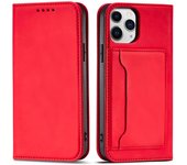 Estuche con tarjeta magnética para iPhone 12 Pro Max, funda tipo billetera para tarjetas, color rojo