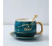 Gold Tracing Plato de taza de café de estilo nórdico Juego de dos piezas Taza simple Taza de agua Taza de café Taza de leche Taza de desayuno Té de la tarde Té de flores rojo