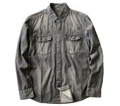 Camisa de hombre Cárdigan de un solo pecho de manga larga holgada de Color sólido cuello vuelto cálido Camisa vaquera de longitud media de otoño para uso diario M