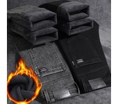 Pantalones vaqueros acolchados elásticos de invierno para hombre, pantalones gruesos, sueltos, rectos, cálidos con franela, pantalones de otoño e invierno 28