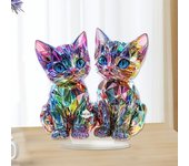 Decoración de escritorio de gatito en miniatura, colorida, acrílica 2D, con doble letrero de gato, adorno de animal de pie para la decoración de la mesa del hogar.