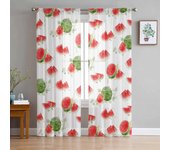 Cortinas transparentes de fruta y sandía de verano para sala de estar, cocina, ventana, cortinas de gasa de tul para dormitorio 135W x 114H(cm)