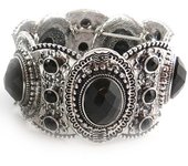 Les Trésors De Lily [R6926] - Bracelet baroque 'Scarlett' noir argenté - 4 cm negro